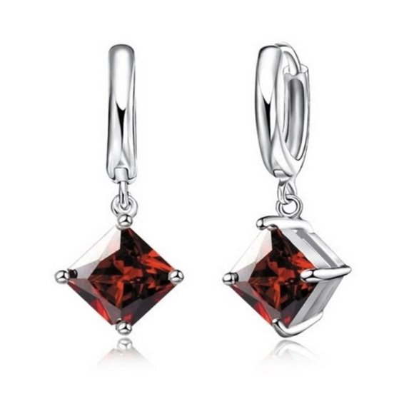 ❤️ 925 Sterling Silver Earrings And Necklace Set Square Shape Drop Cute Top - Picture 2 of 3